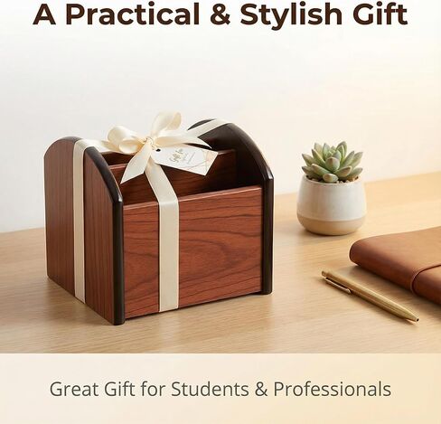 Wooden Desk Organizer with 4 Compartments, Remote Control Holder, Office Storage Caddy, 360-degree rotation Black and Brown Desk Organizer for Office Supplies in Saudi Arabia