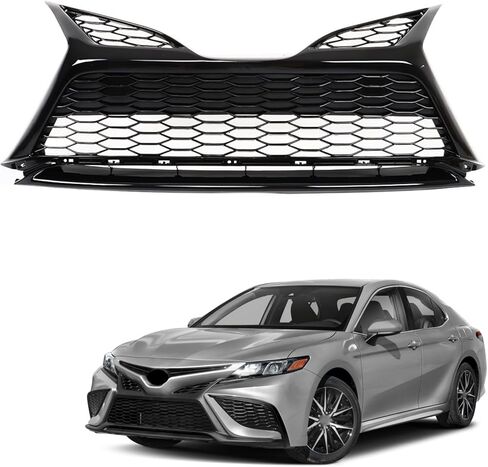 Silscvtt Front Bumper Hood Grille Lower Gloss Black Honeycomb Style Replacement for Toyota Camry SE XSE 2021 2022 without Parking Sensor Holes in Kuwait