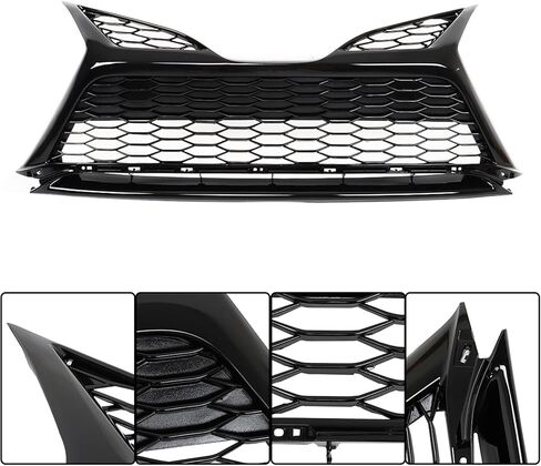 Silscvtt Front Bumper Hood Grille Lower Gloss Black Honeycomb Style Replacement for Toyota Camry SE XSE 2021 2022 without Parking Sensor Holes in Kuwait