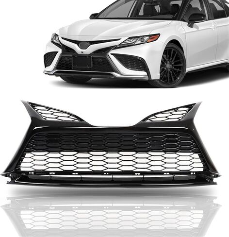 Silscvtt Front Bumper Hood Grille Lower Gloss Black Honeycomb Style Replacement for Toyota Camry SE XSE 2021 2022 without Parking Sensor Holes in Kuwait