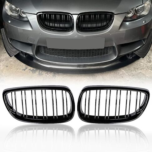 Carbon Fiber Side Mirror Cover Caps & Glossy Black Dual Slat Kidney Grille Grill Kit for BMW 2006-2010 E92 E93 328i 335i Coupe Convertible 2 Door OE# 51712155451, 51167135098 in Saudi Arabia