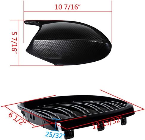 Carbon Fiber Side Mirror Cover Caps & Glossy Black Dual Slat Kidney Grille Grill Kit for BMW 2006-2010 E92 E93 328i 335i Coupe Convertible 2 Door OE# 51712155451, 51167135098 in Saudi Arabia