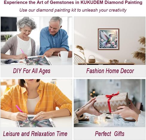 KUKUDEM Hummingbird Diamond Painting Kits for Adults, Round Full Drill Diamond Art Kits, 5D DIY Diamonds Crafts for Home Wall Decoration Gifts 12×12inch in Kuwait