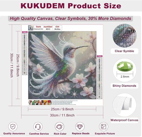 KUKUDEM Hummingbird Diamond Painting Kits for Adults, Round Full Drill Diamond Art Kits, 5D DIY Diamonds Crafts for Home Wall Decoration Gifts 12×12inch in Kuwait