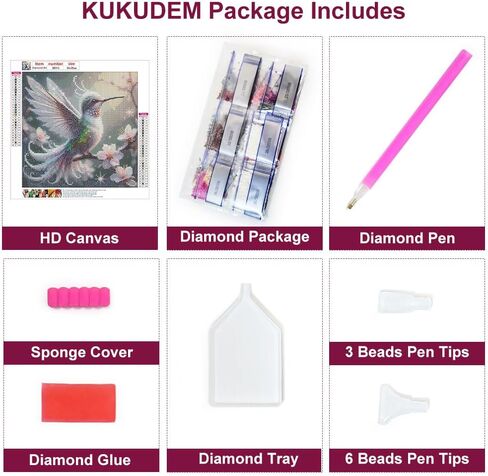 KUKUDEM Hummingbird Diamond Painting Kits for Adults, Round Full Drill Diamond Art Kits, 5D DIY Diamonds Crafts for Home Wall Decoration Gifts 12×12inch in Kuwait