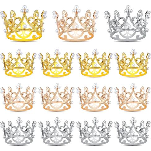 Fabbay 15 Pieces Crown Cake Topper Metal Mini Queen Princess Cake Crown for Cupcake Flower Bouquets Tiara Topper for Father's Day Women Birthday Bridal Wedding Royal Party Decorations(Pearl Style) in Kuwait