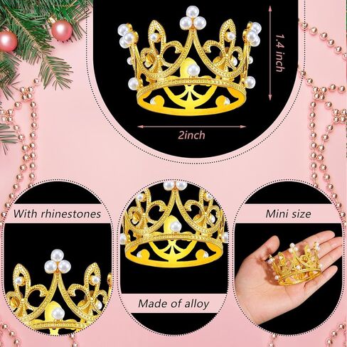 Fabbay 15 Pieces Crown Cake Topper Metal Mini Queen Princess Cake Crown for Cupcake Flower Bouquets Tiara Topper for Father's Day Women Birthday Bridal Wedding Royal Party Decorations(Pearl Style) in Kuwait