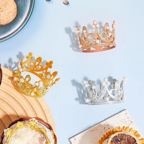 Fabbay 15 Pieces Crown Cake Topper Metal Mini Queen Princess Cake Crown for Cupcake Flower Bouquets Tiara Topper for Father's Day Women Birthday Bridal Wedding Royal Party Decorations(Pearl Style) in Kuwait