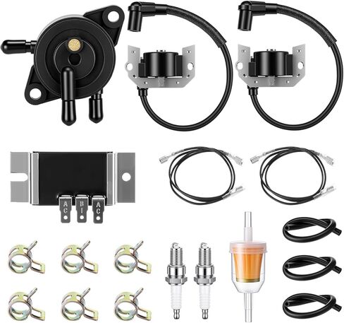 Lounsweer 18 Pcs 21171-7034 Ignition Coil with Wires and 21066-7011 Voltage Regulator, 808656 Fuel Pump with Filter and Line, 6578 Spark Plugs Compatible with Kawasaki Lawn Mowers Engine in Kuwait