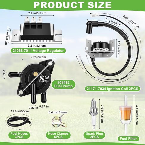 Lounsweer 18 Pcs 21171-7034 Ignition Coil with Wires and 21066-7011 Voltage Regulator, 808656 Fuel Pump with Filter and Line, 6578 Spark Plugs Compatible with Kawasaki Lawn Mowers Engine in Kuwait