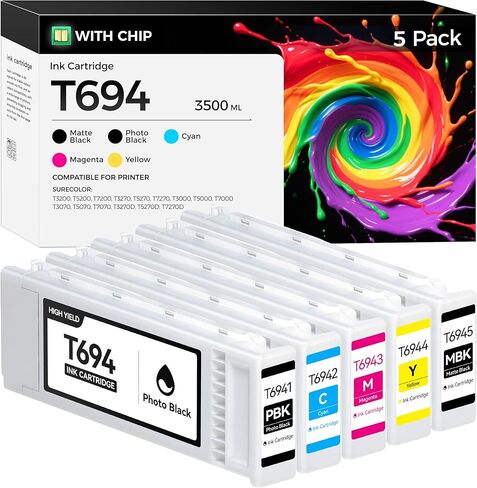 T694 Ink Cartridge 5-Pack 700ml High Yield Replacement for T6941 T6942 T6943 T6944 T6945 Ink Works with SureColor T3000 T3720 T5000 T5720 T7000 T7270 T3200 T5200 T7200 T3070 T5070 T7070 T7270D Printer in Saudi Arabia