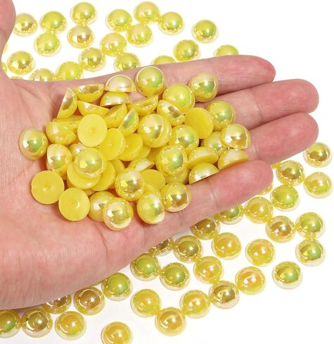 400PCS 10mm Gold Flatback Pearls for Crafting Jewelry Making Round Half Pearls for Making DIY Scrapbook Shoes Clothes Cup Nail Wedding Art Decoration in Saudi Arabia