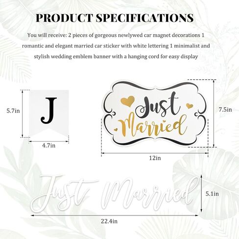 Sun Walker 4PCS Just Married Car Decorations, Ornate Magnets Auto Hanging Sign Banner Just Married Sticker, Removable Wedding Ceremony Exterior Decor for Vehicle Window Door Tailgate in Kuwait