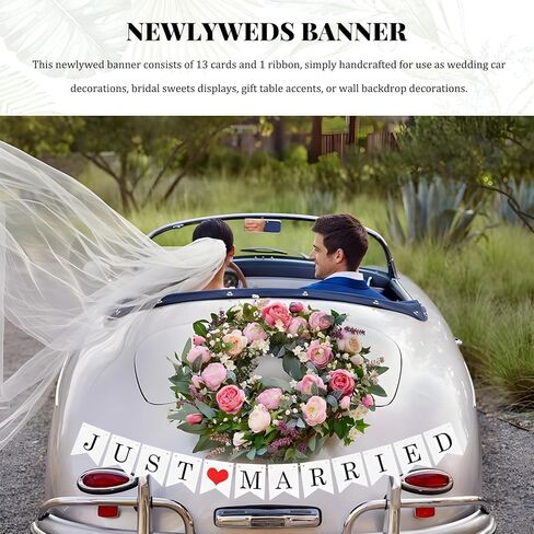 Sun Walker 4PCS Just Married Car Decorations, Ornate Magnets Auto Hanging Sign Banner Just Married Sticker, Removable Wedding Ceremony Exterior Decor for Vehicle Window Door Tailgate in Kuwait