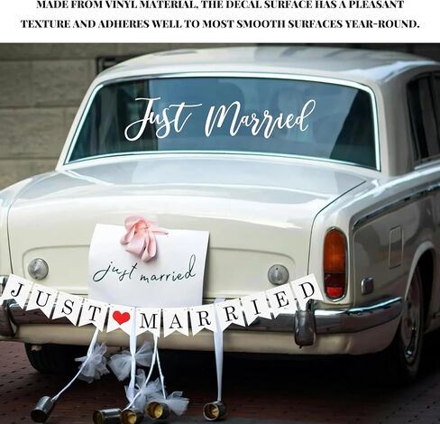 Sun Walker 4PCS Just Married Car Decorations, Ornate Magnets Auto Hanging Sign Banner Just Married Sticker, Removable Wedding Ceremony Exterior Decor for Vehicle Window Door Tailgate in Kuwait