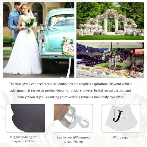 Sun Walker 4PCS Just Married Car Decorations, Ornate Magnets Auto Hanging Sign Banner Just Married Sticker, Removable Wedding Ceremony Exterior Decor for Vehicle Window Door Tailgate in Kuwait