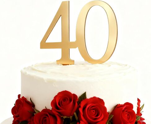 طبقة علوية للكيك من الأكريليك الذهبي، رقم 40 لتزيين الكيك، زينة كعكة عيد ميلاد سعيد الأربعين، ديكور اختيار الكيك بعمر 40 عامًا للاحتفال بالذكرى الأربعين لمستلزمات الحفلات in Kuwait