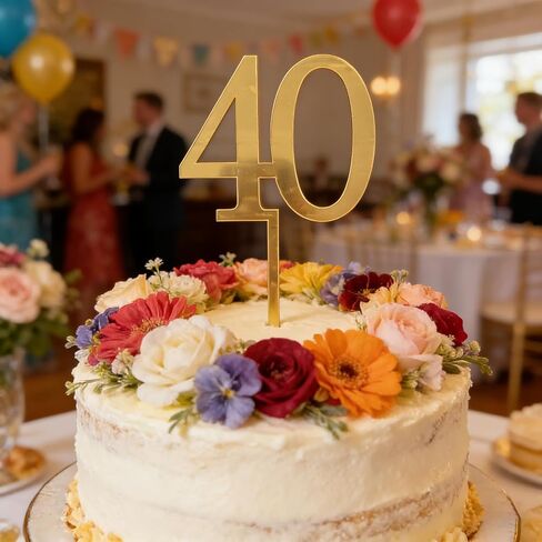 طبقة علوية للكيك من الأكريليك الذهبي، رقم 40 لتزيين الكيك، زينة كعكة عيد ميلاد سعيد الأربعين، ديكور اختيار الكيك بعمر 40 عامًا للاحتفال بالذكرى الأربعين لمستلزمات الحفلات in Kuwait