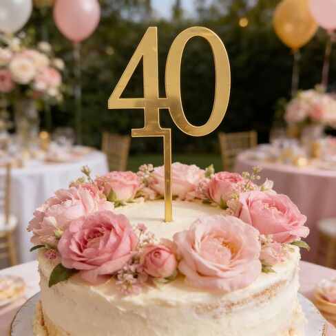 طبقة علوية للكيك من الأكريليك الذهبي، رقم 40 لتزيين الكيك، زينة كعكة عيد ميلاد سعيد الأربعين، ديكور اختيار الكيك بعمر 40 عامًا للاحتفال بالذكرى الأربعين لمستلزمات الحفلات in Kuwait