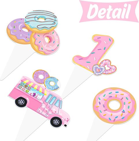 Sweet One Donut Cupcake Toppers Pink Donut Themed 1st Birthday Cupcake Picks for Baby Girl’s First Birthday Party Decorations in Kuwait