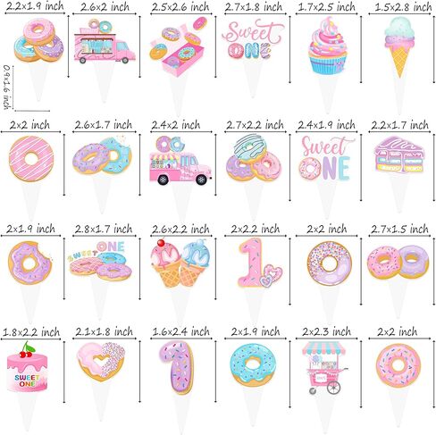 Sweet One Donut Cupcake Toppers Pink Donut Themed 1st Birthday Cupcake Picks for Baby Girl’s First Birthday Party Decorations in Kuwait