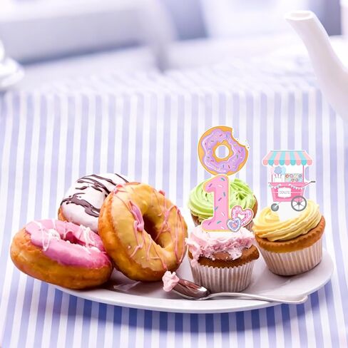 Sweet One Donut Cupcake Toppers Pink Donut Themed 1st Birthday Cupcake Picks for Baby Girl’s First Birthday Party Decorations in Kuwait