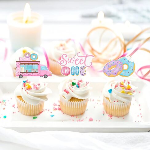 Sweet One Donut Cupcake Toppers Pink Donut Themed 1st Birthday Cupcake Picks for Baby Girl’s First Birthday Party Decorations in Kuwait