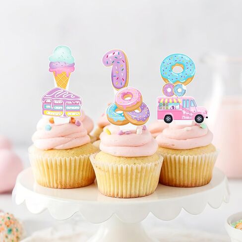 Sweet One Donut Cupcake Toppers Pink Donut Themed 1st Birthday Cupcake Picks for Baby Girl’s First Birthday Party Decorations in Kuwait