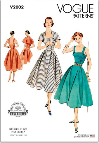 Vogue V2002K5 Misses' Vintage 1952 فستان من قطعة واحدة وحزمة نمط خياطة كابيليت، كود التصميم V2002 مقاسات 8-10-12-14-16 متعدد الألوان in Kuwait