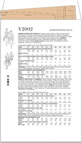Vogue V2002K5 Misses' Vintage 1952 فستان من قطعة واحدة وحزمة نمط خياطة كابيليت، كود التصميم V2002 مقاسات 8-10-12-14-16 متعدد الألوان in Kuwait