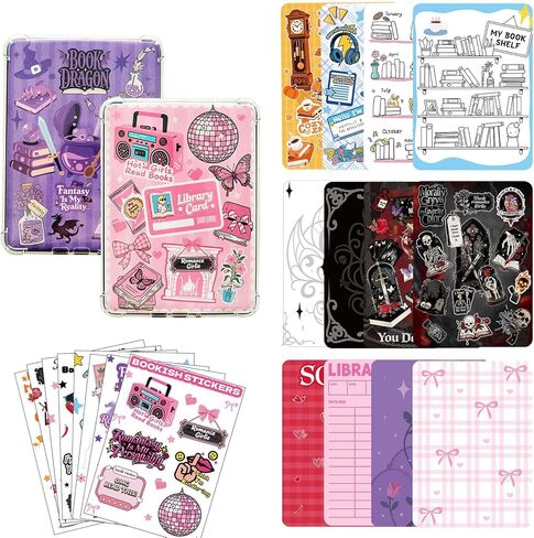 14PCS Inserts cardstock+50pcs Bookish Stickers for E-Reader, Compatible with 6" Kindle Basic Decorating Decor Accessories,Kindle Insert for Clear case,Book Tracker in Saudi Arabia