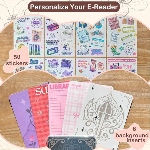 14PCS Inserts cardstock+50pcs Bookish Stickers for E-Reader, Compatible with 6" Kindle Basic Decorating Decor Accessories,Kindle Insert for Clear case,Book Tracker in Saudi Arabia