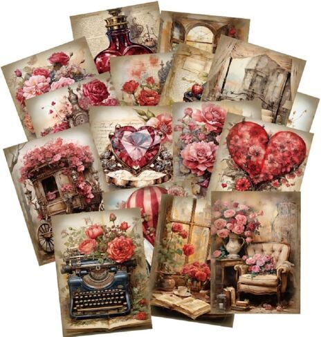 Vintage Style Scrapbook Paper, Single-Sided 16 Sheets Scrapbooking Journal Materials Decoupage Craft Paper Supplies for DIY Crafting, Card Making, Art Journaling, 5.67x4.13 Inch in Saudi Arabia