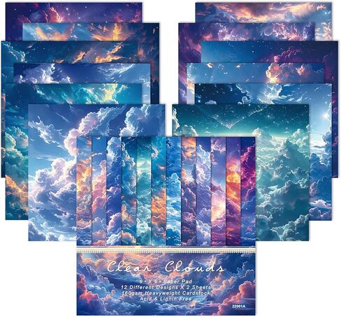 24 Sheets 6"x6" Scrapbook Paper, Blue Skies Pattern for Dreamy Craft Projects, Single Sided, Craft Paper for Junk Journals, Card Making, Photo Albums, DIY Art Projects in Saudi Arabia