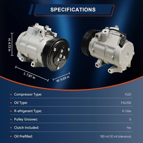 68192 Air Conditioning A/C Compressor Compatible with Ford Expedition 2007-2014; Compatible with F-150 2007-2014, F-250 2007-2009, F-250 Super Duty 2007-2010 Replacement # 67192 6L2Z19703AA in Saudi Arabia