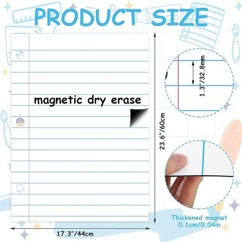 2 Sheets Magnetic Notebook Paper Total Area 23.6" x 17.3" Dry Erase Magnetic Lined Paper for Classroom Whiteboard Giant Reusable Handwriting Notebook Poster for School Office Teacher Teaching Supplies in Kuwait