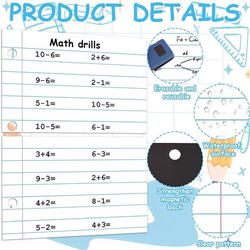 2 Sheets Magnetic Notebook Paper Total Area 23.6" x 17.3" Dry Erase Magnetic Lined Paper for Classroom Whiteboard Giant Reusable Handwriting Notebook Poster for School Office Teacher Teaching Supplies in Kuwait