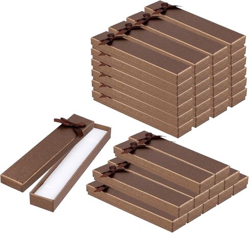 SINJEUN 36 PCS Empty Pen Gift Box, Brown Pen Boxes, Cardboard Pen Presentation Box with Bow Decor for Gift Birthday Souvenir Jewelry Display in Kuwait