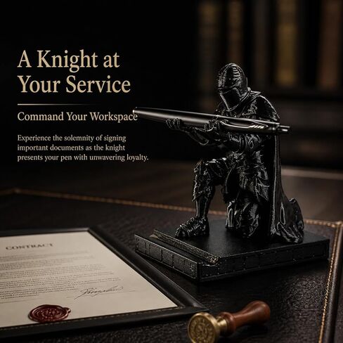 Knight Pen Holder Desk Organizer, 3D Printed Medieval Armor Figurine, Unique Pencil Holder for Desk Decor, Holds Pens Brushes Tools, Creative Office Gift for Men Women (Knight) in Kuwait