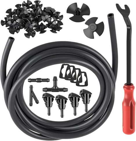 22PCS Windshield Washer Hose Kit, 4M/13FT Washer Fluid Hose with 2 Fan Nozzles 6 Hose Connectors, Universal Windshield Fluid Hose Replacement for Most Vehicles, Car Accessories in Saudi Arabia