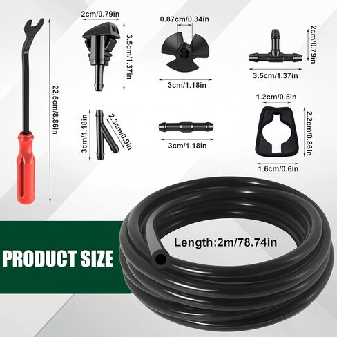 22PCS Windshield Washer Hose Kit, 4M/13FT Washer Fluid Hose with 2 Fan Nozzles 6 Hose Connectors, Universal Windshield Fluid Hose Replacement for Most Vehicles, Car Accessories in Saudi Arabia
