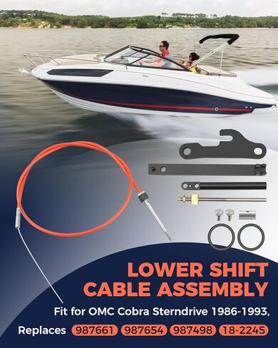 Lower Shift Cable Assembly Fit for OMC Cobra Sterndrive 1986–1993, Includes Mounting Bracket and Hardware, Replaces 987661 987654 987498 18-2245 in Saudi Arabia