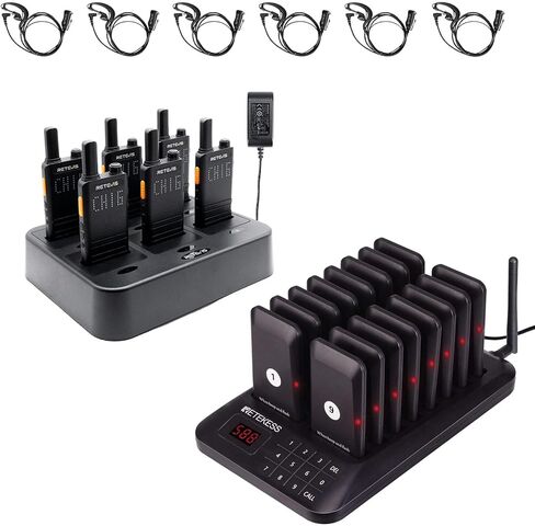 Retevis B3H Walkie Talkie Bundle with Retekess TD157 Restaurant Pager System, 16-Pager Long-Range Wireless Calling System, 6-Pack Business Two-Way Radios for Restaurants, Food Trucks, Retail Store in Kuwait