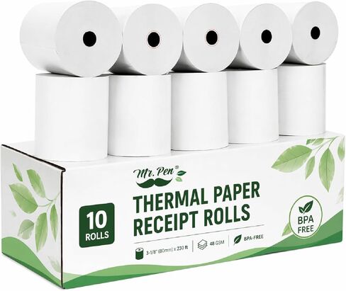 Mr. Pen- Thermal Paper Receipt Rolls, 10 Pack, 3-1/8" (80mm) x 230 ft, 48 GSM Premium Quality Receipt Paper Rolls, BPA-Free, Compatible with Standard POS Thermal Printers & Cash Registers in Saudi Arabia