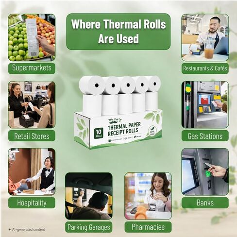 Mr. Pen- Thermal Paper Receipt Rolls, 10 Pack, 3-1/8" (80mm) x 230 ft, 48 GSM Premium Quality Receipt Paper Rolls, BPA-Free, Compatible with Standard POS Thermal Printers & Cash Registers in Saudi Arabia