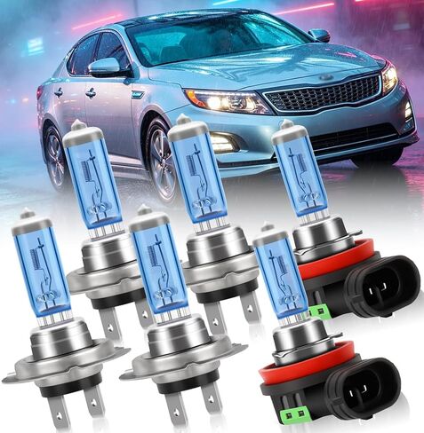 مناسب لسيارة Kia Optima 2014 2015، مصابيح هالوجين أمامية 100 وات، H7 شعاع عالٍ + H7 شعاع منخفض + مجموعة مصابيح الضباب H11 البديلة للمصابيح الأمامية، التوصيل والتشغيل، حزمة من 6 قطع in Kuwait