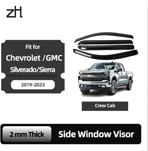 Fits for Chevrolet Silverado/GMC Sierra 1500 Year 2019 2020 2021 2022 2023 Crew Cab Truck, ZH Acrylic Window Visor Sun Rain Deflector Guard 4 Pieces 2mm Thickened… in Saudi Arabia