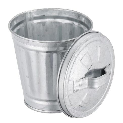 Silver Mini Galvanized Trash Can with Lid Mini Wastebasket Trash Can Small Metal Buckets Tabletop Trash Rubbish Bin Flower Pot Pen Holde Trash, Wastebaskets (9.5X9X9CM) in Kuwait