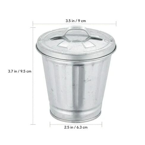 Silver Mini Galvanized Trash Can with Lid Mini Wastebasket Trash Can Small Metal Buckets Tabletop Trash Rubbish Bin Flower Pot Pen Holde Trash, Wastebaskets (9.5X9X9CM) in Kuwait