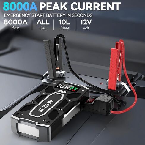 Jump Starter with Air Compressor, 8000A 150PSI Portable Car Jump Starter, 12V Jump Start Pack (All Gas/12L Diesel),Portable Car Jump Starter with Smart Jump Cables, LED Lights in Saudi Arabia
